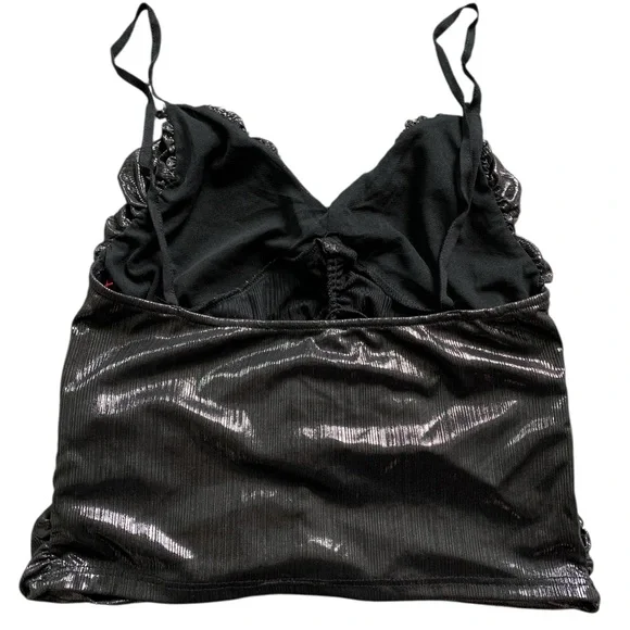 ZARA Metallic Black Ruched Camisole Top Size Medium - Picture 5 of 7